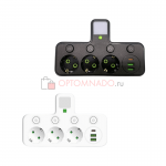 Разветвитель тройник в розетку 3 гнезда 2 USB 1 Type-C